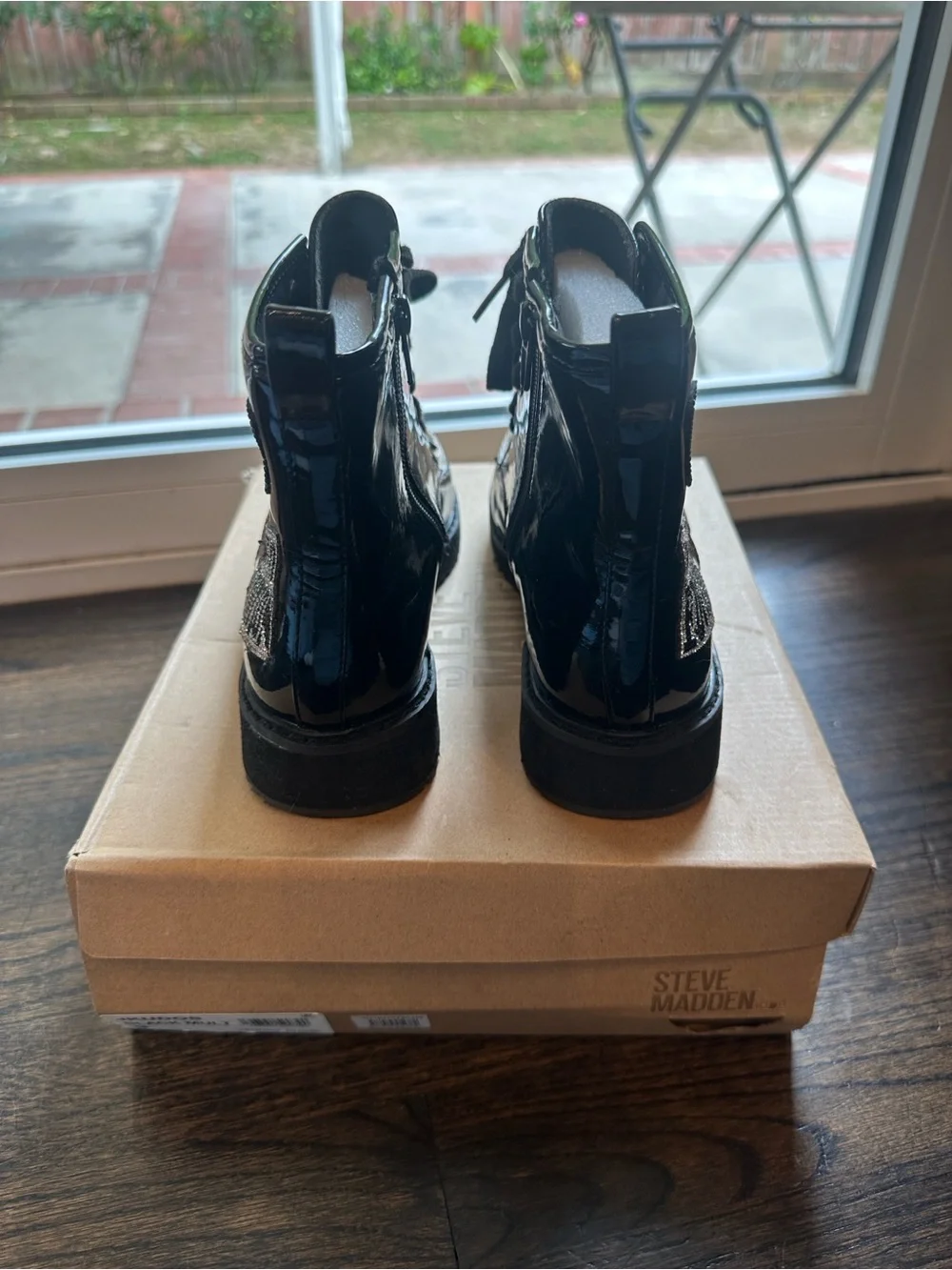 Limited Edition Steve Madden Kids Black Patent rainbow Embellished add-ons Boots